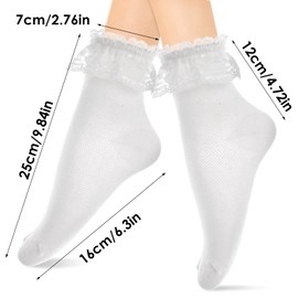 WLLHYF Women Frilly Socks, Ankle Socks Soft White Ruffle Socks Fashion Ladies Princess Lace Socks Cotton Cute Socks for Women