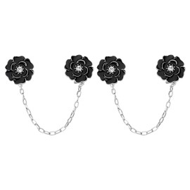 sourcing map 2pcs Rose Sweater Clips Retro Cardigan Collar Clips with Chain Shirt Clips Shawl Clips Clothes Clip for Women(Black, Silver)