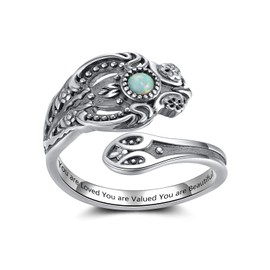 Vintage Opal Spoon Rings for Women Adjustable 925 Sterling Silver - Unique Open Victorian Ring Chunky Thumb Ring Valentines Day Mother's Day Gifts for Mom & Grandma Daughter