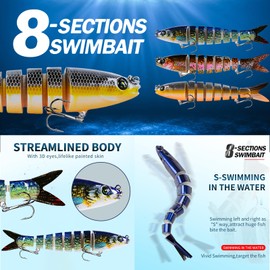 MKNZOME 3 PCS Multi-Jointed Fishing Lures, Lifelike Slow Sinking Bass Swimbait for Freshwater and Saltwater, Segmented Treble Hook Floating Lure Kit for Perch, Trout, Walleye, Pike