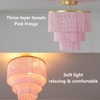 vivihobb Pink 3-Tiererd Fringe Chandelier,3-Light Semi Flush Mount Ceiling Light,Boho