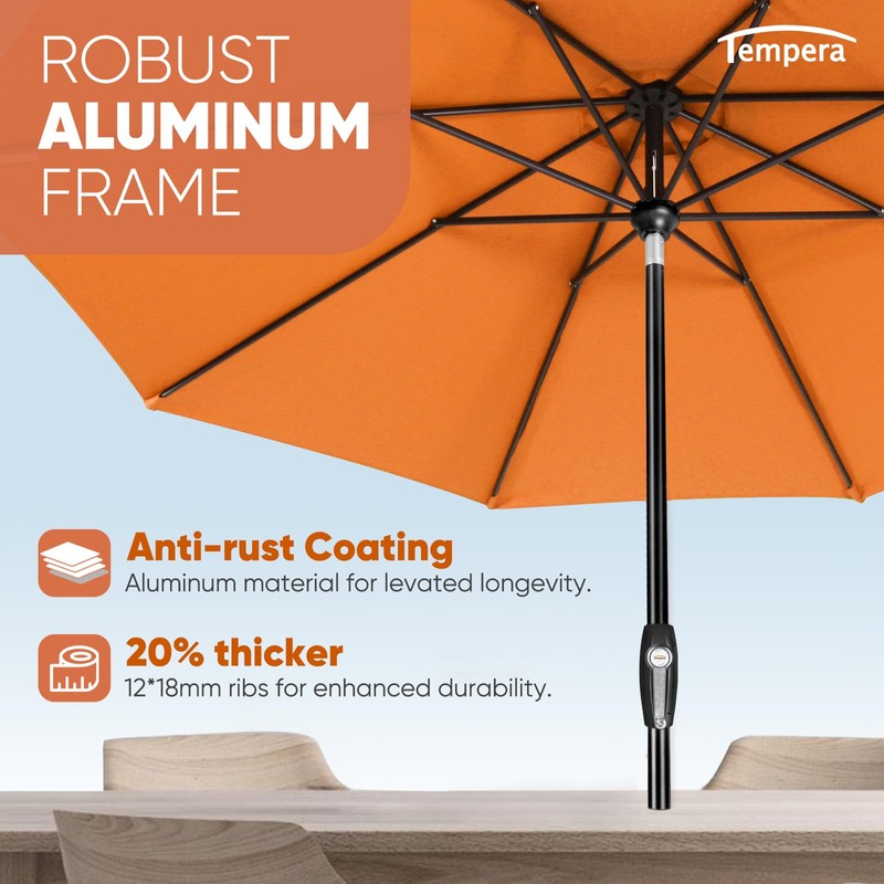 Tempera 9ft Patio Market Outdoor Table Umbrella with Auto Tilt