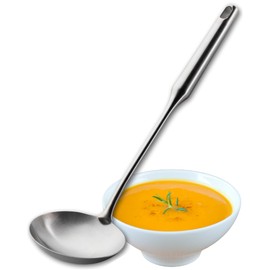 Sabatier Professional Large Metal Ladle - Satin Polished Stainless Steel. Strong Kitchen Cooking Utensil Tool. Perfect for Serving Soups, Sauces and Stews. 25 Year Guarantee, Dishwasher Safe