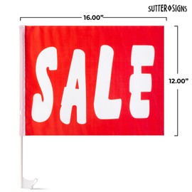 Sutter Signs Car Window Sale Flags for Dealerships, 12x16 Inch Red Sale Clip On Window Flags (Pack of 12)