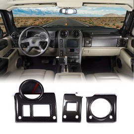 Qiosreui Center Console Dashboard Side Air Vent Cover Fit for Hummer H2 2003-2007, Dashboard Air Vent Outlet Panel Trim Cover Accessories, 3PCS, ABS (Carbon Fiber Texture)