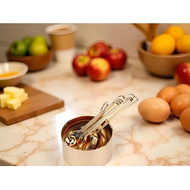 Juego de Tazas y Cucharas Medidoras, 8 Piezas, Acero Inoxidable, Repostería, Cocina, Hornear, Medidas Exactas, Antideslizantes, Apilables, Oro