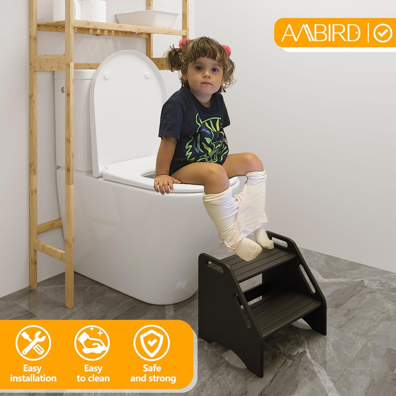 AMBIRD Wooden Step Stool, Two Step Stools 300 lbs Capacity