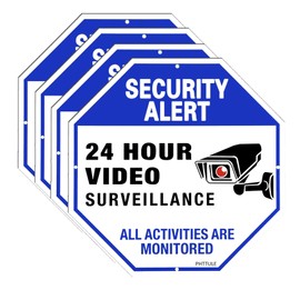 PHTTULE 2 Pack Security Camera Sign 4 Pack, Video Surveillance Signs Outdoor 10 X 10 in, UV Printed 40 Mil Rust Free Heavy Duty Aluminum, Weatherproof Security Signs for Home and Business