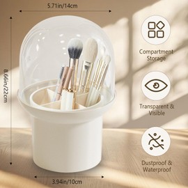 kumet Makeup Brush Holder 4-Slot Organizer Desktop Bathroom Vanity Storage Box for Cosmetics, Nail Polish, and Small Items (White)