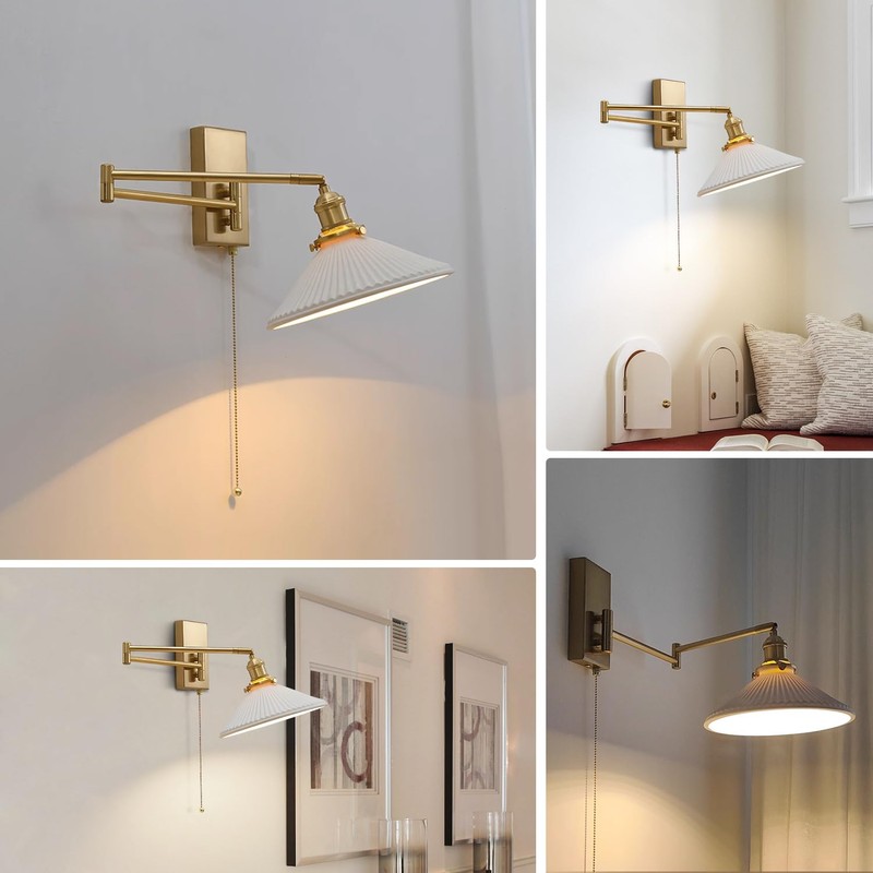 Magiroz Vintage Milk Glass Wall Sconce Modern Rushed Brass Swing