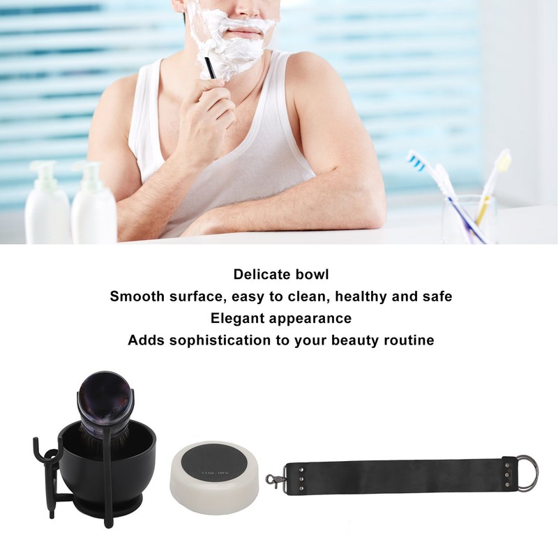 Beard Trimming Set Foaming Bowl Brush Stand Soap Sharpening Cloth