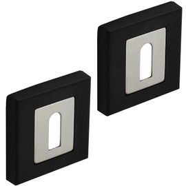 DecorAndDecor Square Escutcheon Thumb Turn Key Rose (Black/Chrome Standard)