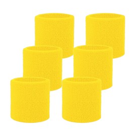 Fecawd 6 Pack Wristbands Sweatbands for Men & Women, Breathable Tennis Wrist Bands Absorbent Sweat Band Multiuse Wristband for Basketball, Running, Gym, Working Out(Yellow)