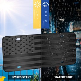 American Flag License Plate, Black Front Flag Decoration License Plates with 4 Holes,Aluminum Metal 3D Embossed US License Plate with Screws Caps, 6 * 12 inches Car Decor Accessory