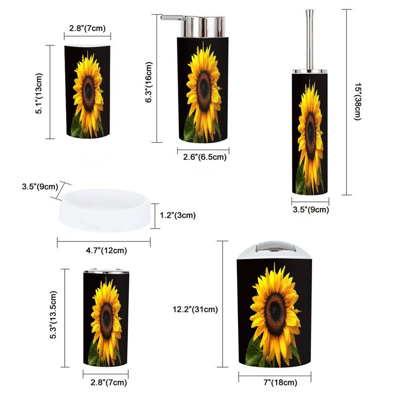 XNGJEMVWXO Bathroom Accessory Set 6 Piece Single Sunflower Black Toothbrush