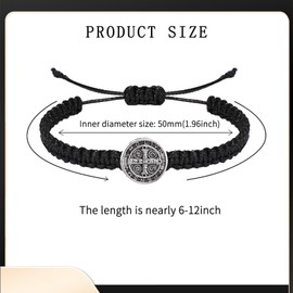 MESARCH 6 Pieces Religious Protection Bracelet Catholic Virgen De Guadalupe Bracelet San Benito Bracelet Jesus Cross Bracelet Handmade Adjustable for Women Men(Black String -1)