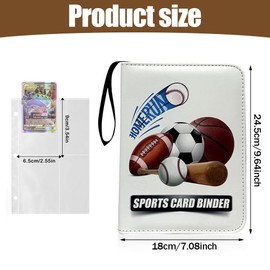 LGWJHCY Scrapbook for Balls Cards, Balls Trading Cards Album, 50 Pages, Capacity for 400 Cards, Sports Cards Book with Zip Carry Handle, Compatible with All Types of Ball Cards (A)