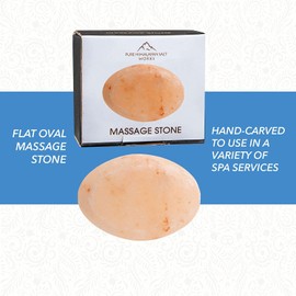 Pure Himalayan Salt Works Flat Oval Massage Stone, Pink Crystal Hand-Carved Stone for Massage Therapy, Deodorant and Salt and Sugar Scrubs, 2.5” W x 3.5” L x 1” D