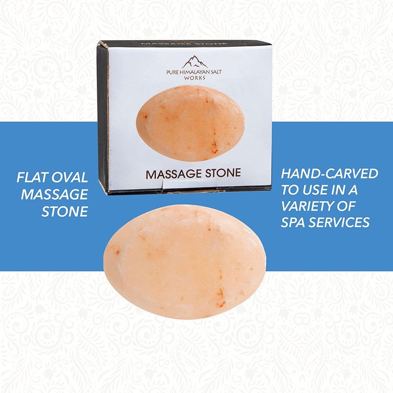 Pure Himalayan Salt Works Flat Oval Massage Stone, Pink Crystal