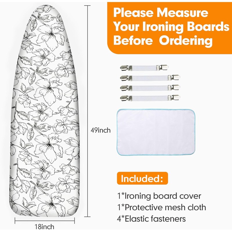 Ironing Board Cover and Pad, 18x49 Extra Wide Thick Iron