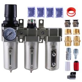 GCESSOIRY 3/4 Inch NPT Industrial Grade Three Stage Air Drying System, Particulate Filter, Coalescing Filter, Desiccant Dryer and Air Regulator, 0-240 PSI, Semi-Auto Drain