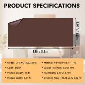 Grefinity Marine Carpet,6 FT x 18 FT Brown Indoor Outdoor Carpet 0.2" Thick Boat Rug with Water-Proof TPE Backing for Home, Patio, Porch, Deck