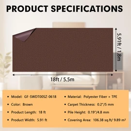 Grefinity Marine Carpet,6 FT x 18 FT Brown Indoor Outdoor Carpet 0.2" Thick Boat Rug with Water-Proof TPE Backing for Home, Patio, Porch, Deck