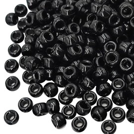FSSTUD 1000 Pcs 9mm Colored Pony Beads Large Hole Barrel Beads Acrylic Bracelet Spacer Beads Plastic Hair Braid Beads Small Loose Craft Beads with Hole Black