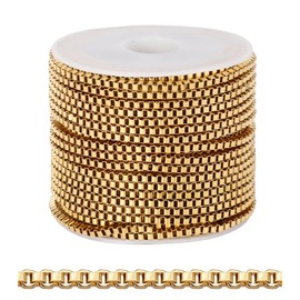 33FT Gold Box Chain for Jewelry Making 2MM Gold PVD Plated Staianless Steel Square Box Chain Roll Bulk for DIY Crafts Jewelry Making