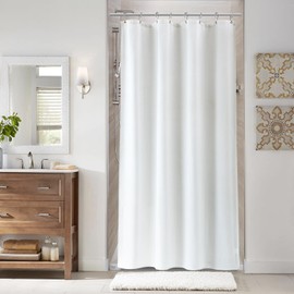 Naturoom 42 Inch White Shower Curtain, Linen Textured Fabric Shower Curtain Set with Hooks, Simple Elegant Modern Farmhouse Country Ultra Thick Bath Curtains for Bathroom, Water Repellent, 42x72