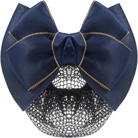 Bowknot Hair Net Barrette Fine Mesh Bun Cover Bow Hair Clip Barrette With Net Headdress for Women (Blue, One size)