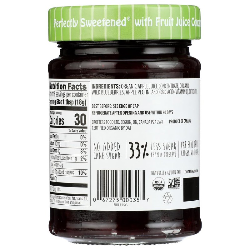 Crofter's Organic, Just Fruit Spread, Organic Wild Blueberry, 10 oz(Pack