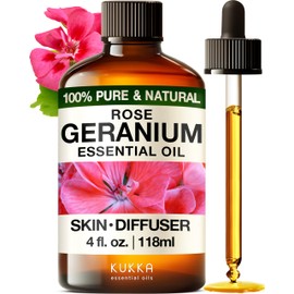 KUKKA essential oils Rose Geranium Oil for Skin & Rosemary Oil for Hair Set - 100% Natural Aromatherapy Grade Essential Oils Set - 2x4 fl oz - Kukka
