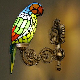 JGWSMQ Tiffany Parrot Wall Sconce Stained Glass Wall Light Vintage Wall Mount Lighting Fixtures for Staircase Bedroom Hotel