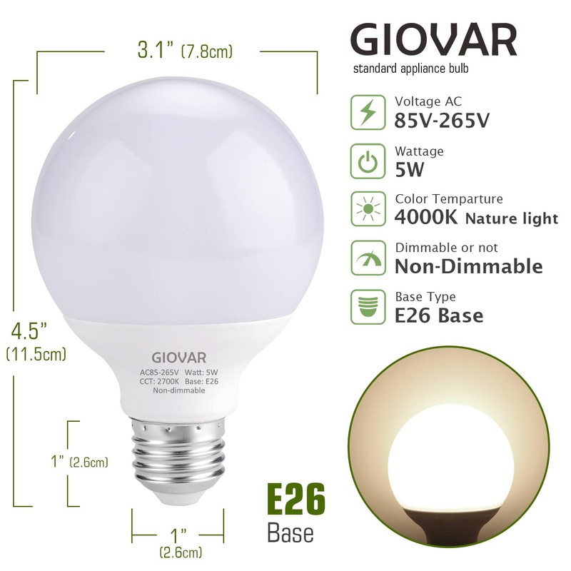 GIOVAR 8-Pack LED Bathroom Light Bulbs, 4000K Natural White Night