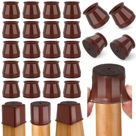 Chair Leg Floor Protectors, 24 Pcs Brown Silicone Felt Furniture Leg Pads Caps Covers for Hardwood Floors (Fit 15/16" to 1-5/16")