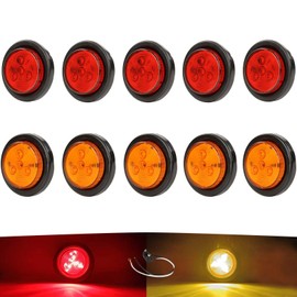 NEW SUN 2" Round LED Trailer Lights, Clearance Marker Lights 4 Diodes 12V, Waterproof, with Grommet & Plug+Play 2 Pin for Trailer, Truck, RV, Boat, Camper, Fender, 5 PCS Red & 5 PCS Amber