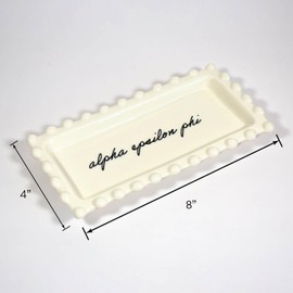 Sorority Shop Alpha Phi Jewelry Dish - Rectangular Gloss Finish Ceramic tray with Sorority Name in Cursive Script, Multi-Function Ceramic Ring Dish, Ideal for Jewelry and Keys