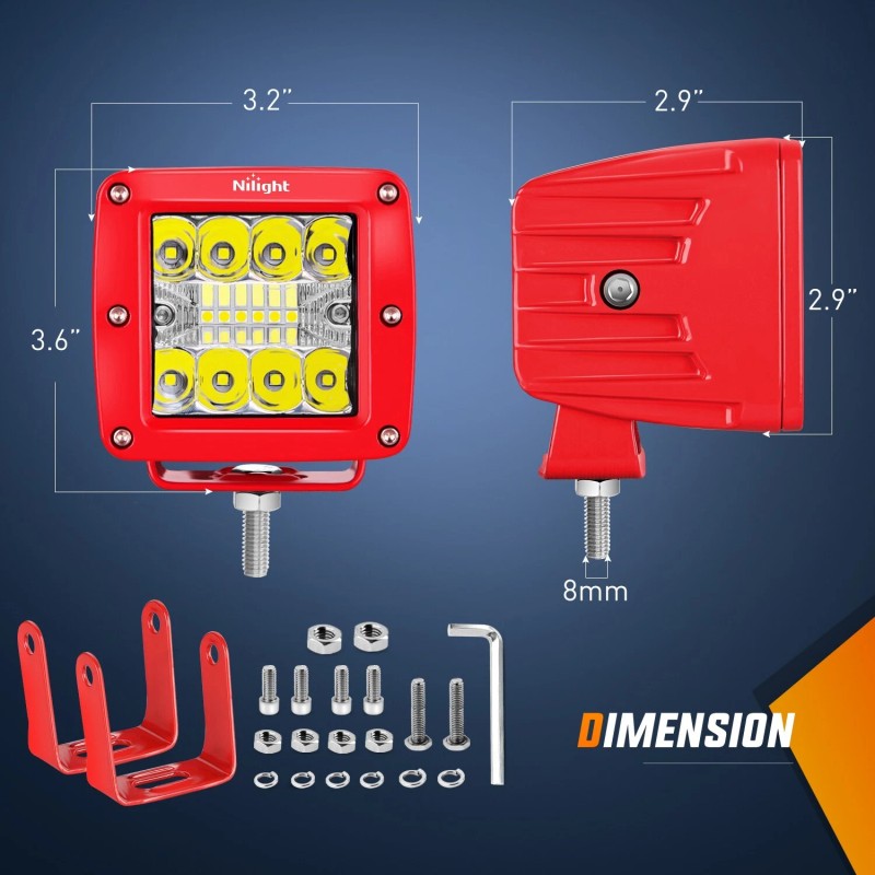 Nilight LED Light Pods 2PCS 42W 3Inch Triple Row Spot