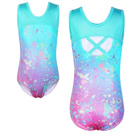 TFJH E Gymnastics Leotards for Girls Ballet Dance Bodysuit Practice Apparel Tie Dye Blue Dots 16A