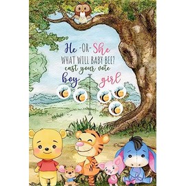 Silly Goose Gifts Winnie The Pooh Bear Baby Shower Gender Reveal Party Game - He or She What Will Baby Bee? Cast Vote Poster Stickers