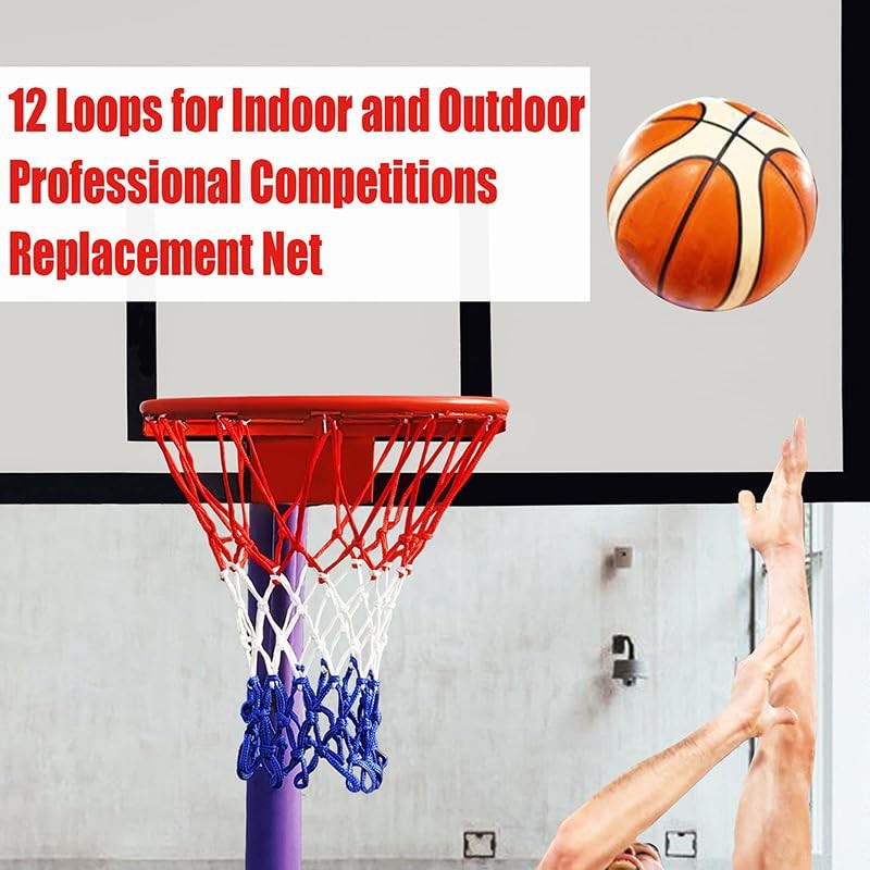 2 Pack Heavy Duty 12 Loops Basketball Net, Red/White/Blue Basketball