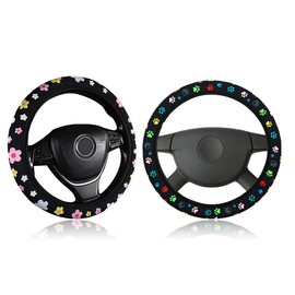 Steering Wheel Cover Cute Flowers, 2 Pieces Universal Car Steering Wheel Cover, Steering Wheel Protector in Universal Size 38 cm, Winter Steering Wheel Protection Panda, Durable Microfibre Leather