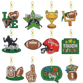 12 Pcs Sport 5D DIY Diamond Art Painting Keychains Kits for Adult Beginners. Double Sided Hanging Football Keychains and Ornaments for Decoration Gifts (key07)