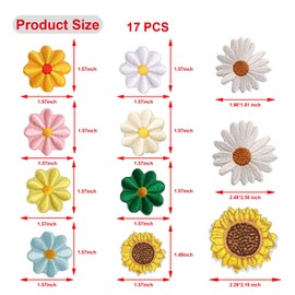 NIYATA 17 Pcs Embroidered Sunflower Label, Sunflower Applique Patches for Clothing, Embroidered Daisy Patches for DIY Decoration on Jackets,Jeans,Bags,and Shoes