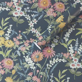 Dimoon 78.7"x17.3" Vintage Wallpaper Floral Peel and Stick Wallpaper Boho Contact Paper Dark Blue Cute Flower Removable Wall Paper Renter Friendly Kitchen Shelf Liner Bathroom Self Adhesive Vinyl Roll