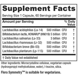 Vitanica Flora Symmetry, Shelf Stable Probiotic Supplement, Dr Formulated Probiotics for Women, Probiotics for Men and Adults, Acidophilus Probiotic, Non-GMO, Vegan, 60 Capsules