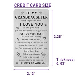 TANWIH Inspirational Gifts for Granddaughter - Engraved Metal Granddaughter Wallet Card - Granddaughters Birthday Christmas Graduation Card Gift from Grandpa Grandma