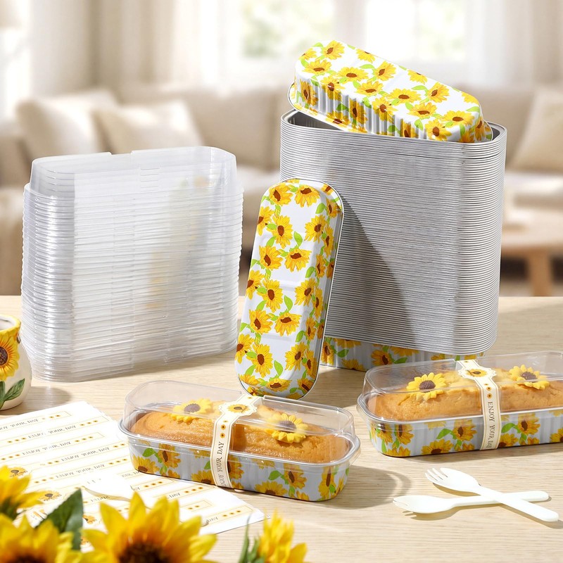 Tioncy 50 Set Mini Sunflower Loaf Pans with Lids Spoons