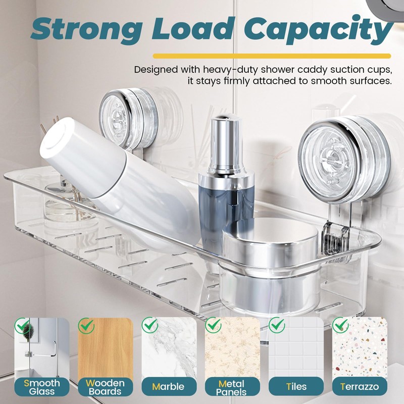 Sekonow Shower Caddy Suction Cup, Large Shower Organizer for Kitchen